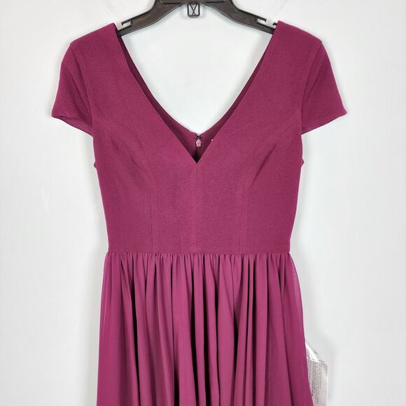 Dress The Population Fit & Flare Cocktail Dress Size XS Magenta Pleated Chiffon - Picture 4 of 12